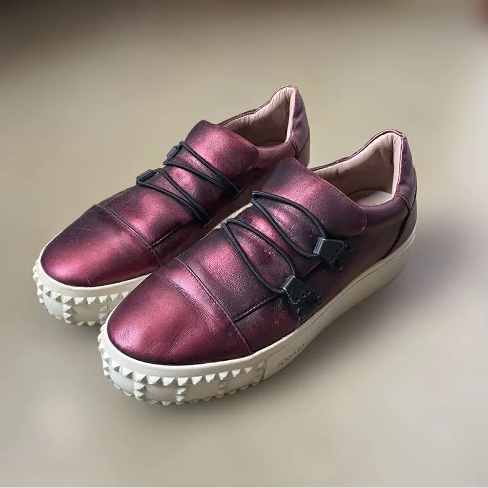 Frye Metallic Reddish/Purple Leather Upper SlipโOnโChunkyโPlatformโShoes(37/6.5)